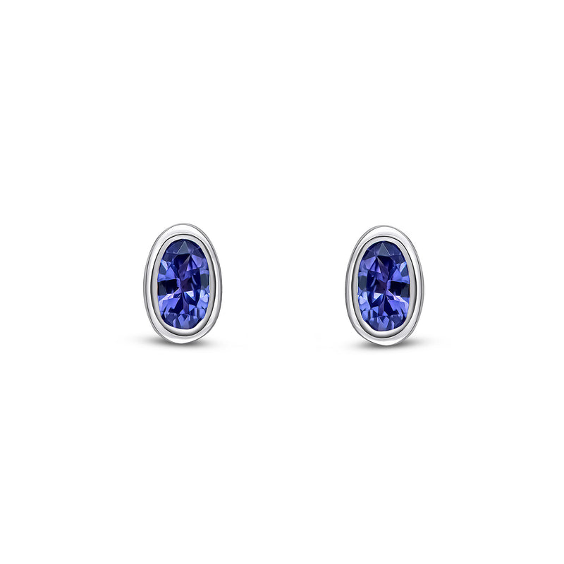 9ct White Gold Tanzanite Oval Rubover Stud Earrings 5x3mm