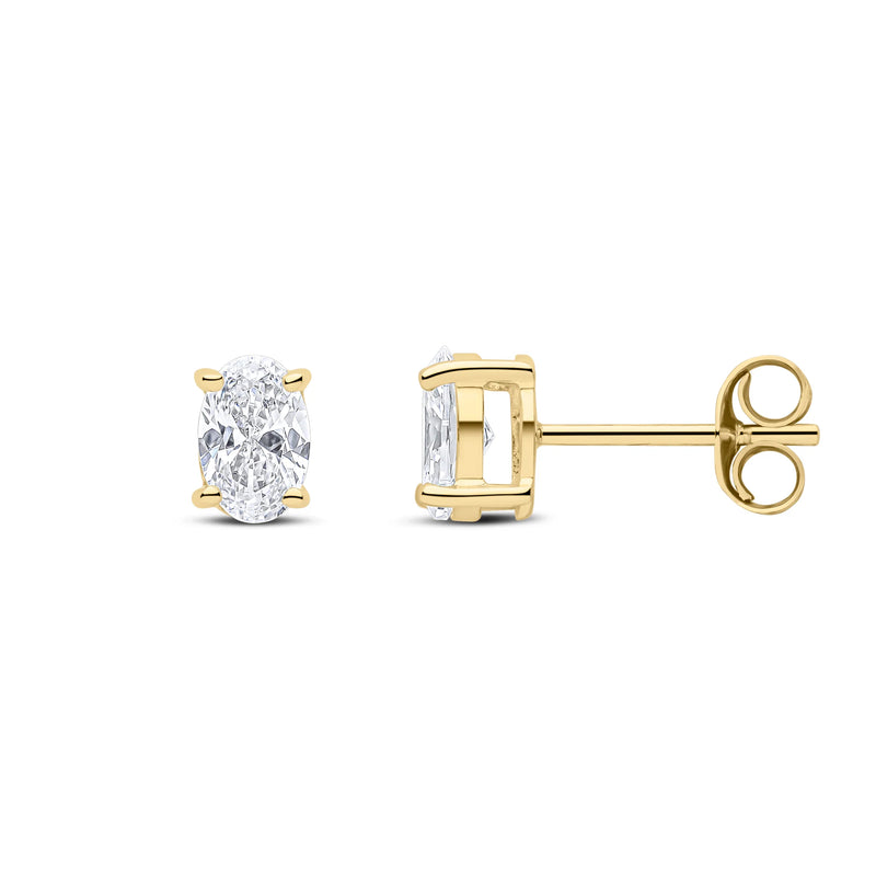 9ct Yellow Gold Cubic Zirconia Oval 4-Claw Stud Earrings 6x4mm