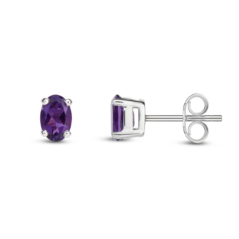 9ct White Gold Amethyst Oval 4-Claw Stud Earrings 6x4mm