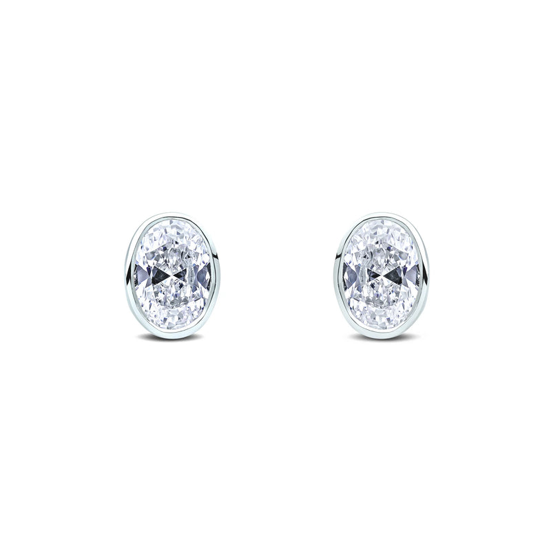 9ct White Gold Cubic Zirconia Oval Rubover Stud Earrings 7x5mm