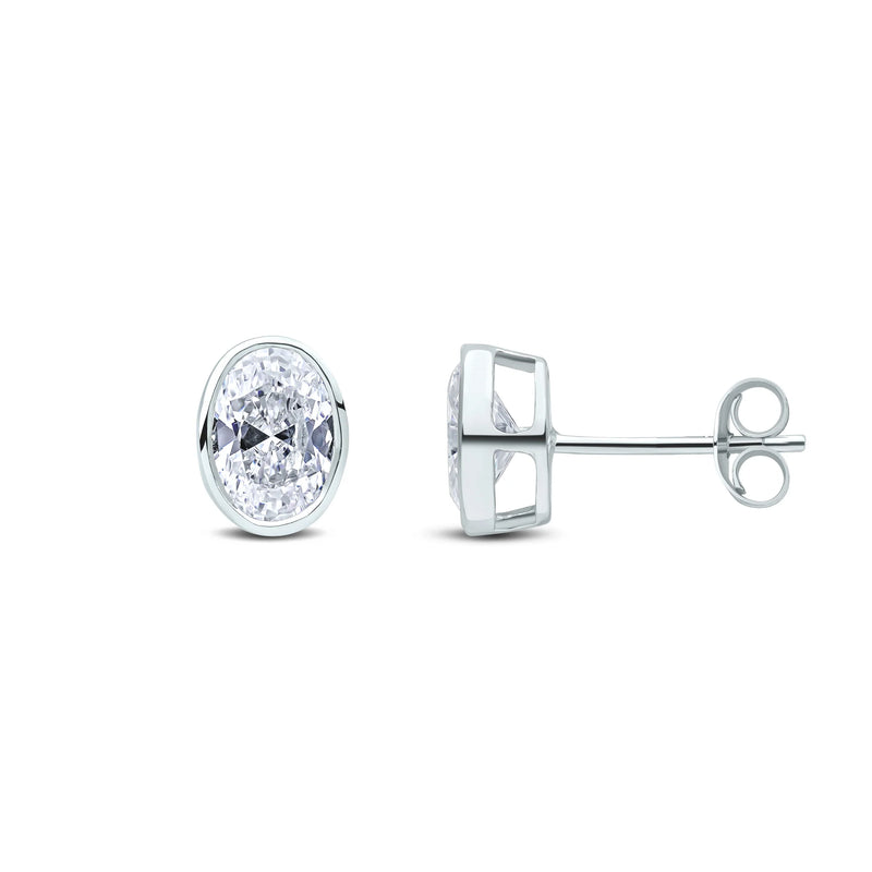 9ct White Gold Cubic Zirconia Oval Rubover Stud Earrings 7x5mm