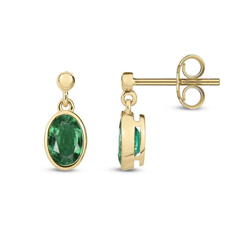 9ct Yellow Gold Emerald Oval Rubover Stud Drop Earrings 6x4mm