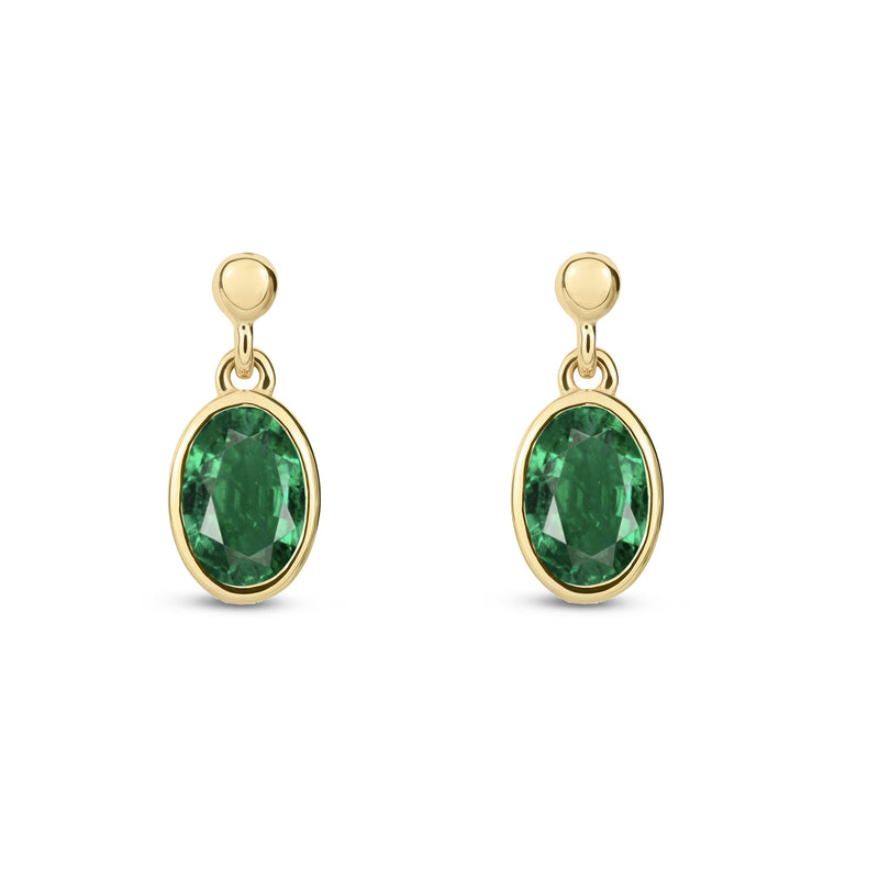 9ct Yellow Gold Emerald Oval Rubover Stud Drop Earrings 6x4mm