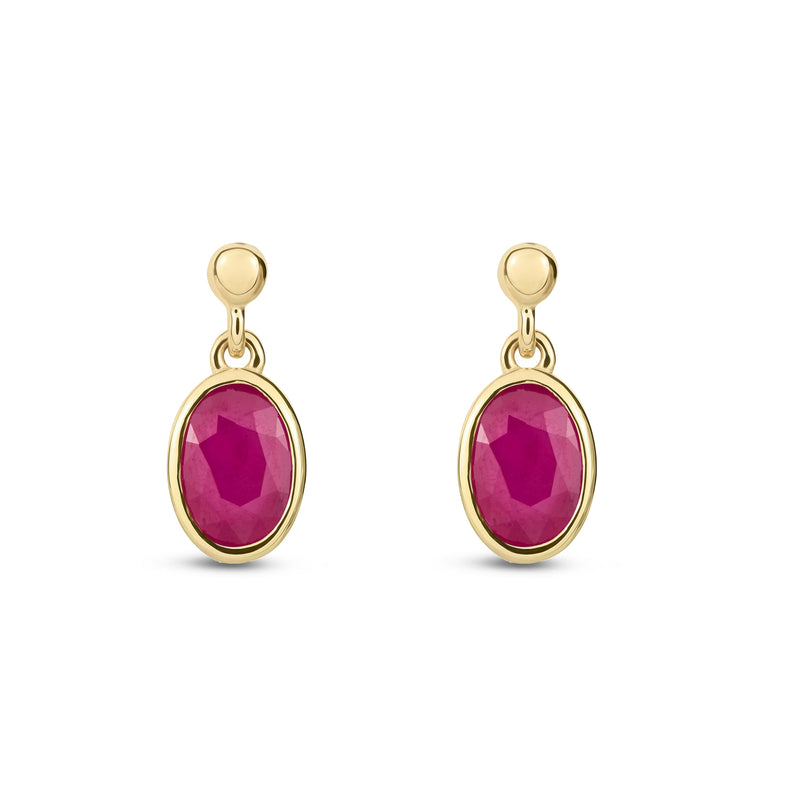9ct Yellow Gold Ruby Oval Rubover Stud Drop Earrings 6x4mm
