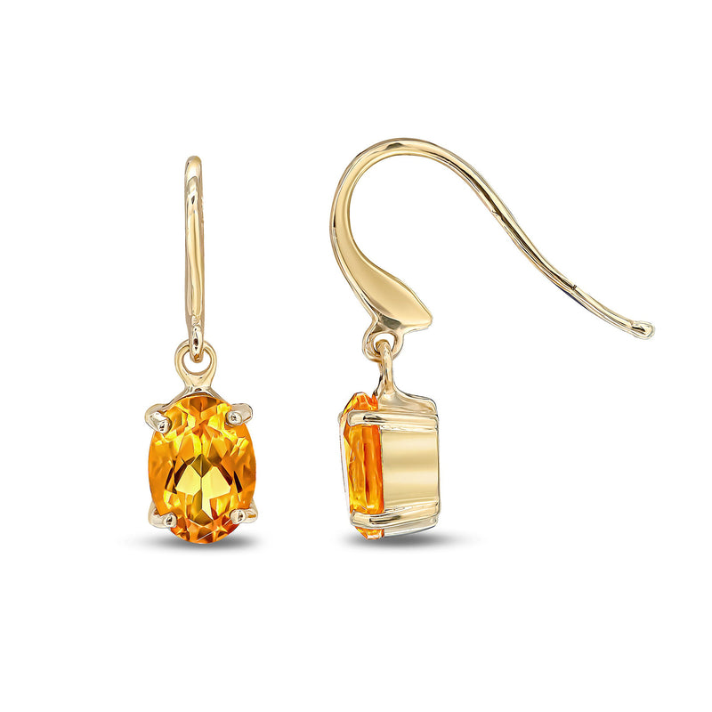 9ct Yellow Gold Citrine Oval 4-Claw Drop Earrings 7x5mm