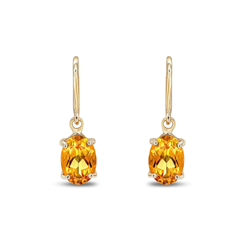 9ct Yellow Gold Citrine Oval 4-Claw Drop Earrings 7x5mm