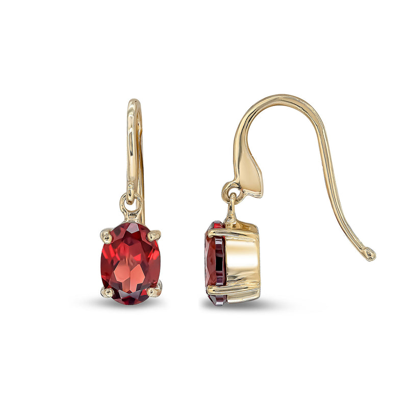 9ct Yellow Gold Garnet Oval 4-Claw Drop Earrings 7x5mm