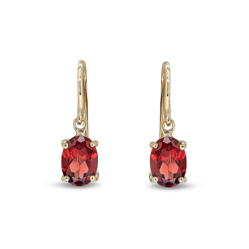 9ct Yellow Gold Garnet Oval 4-Claw Drop Earrings 7x5mm