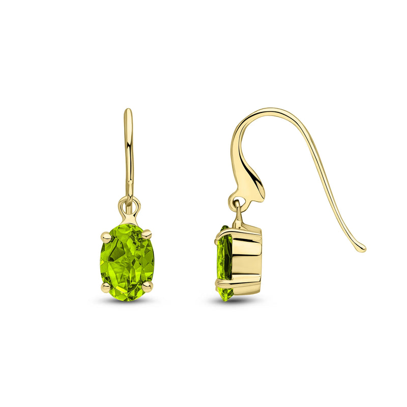 9ct Yellow Gold Peridot Oval 4-Claw Drop Earrings 7x5mm