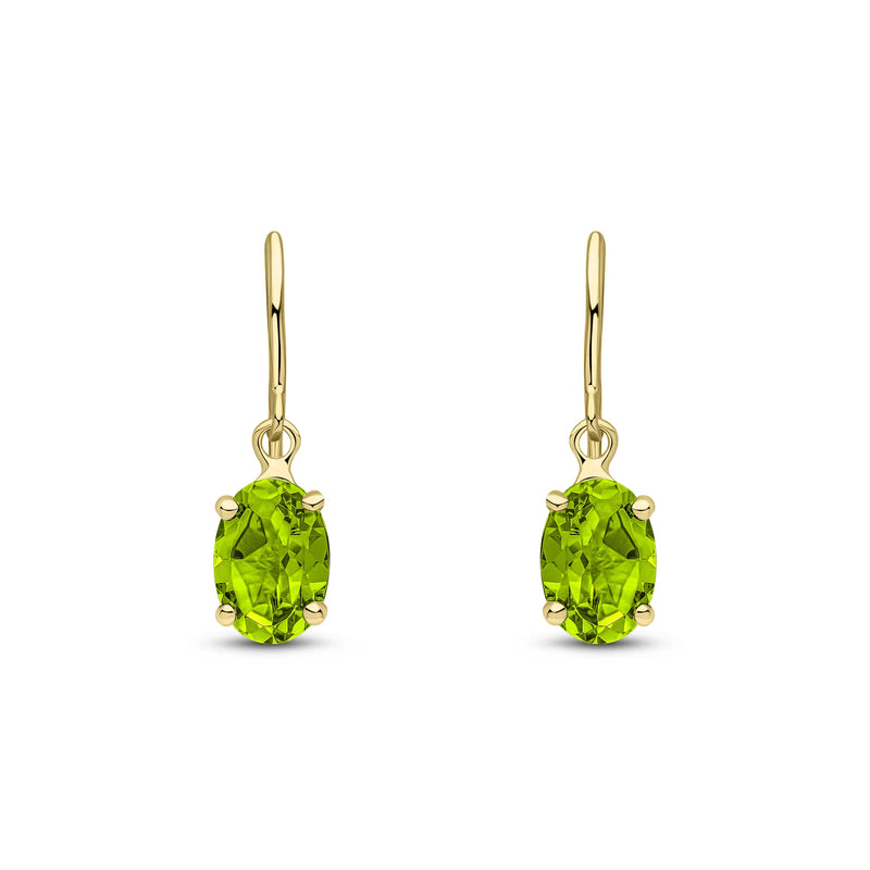 9ct Yellow Gold Peridot Oval 4-Claw Drop Earrings 7x5mm