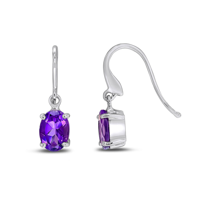 9ct White Gold Amethyst Oval 4-Claw Drop Earrings 7x5mm