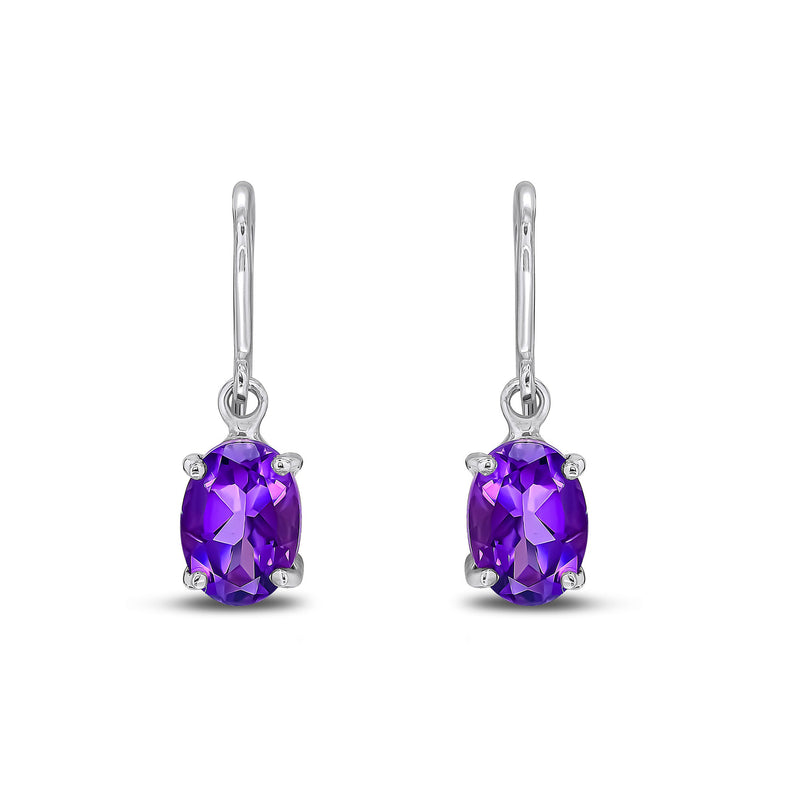 9ct White Gold Amethyst Oval 4-Claw Drop Earrings 7x5mm