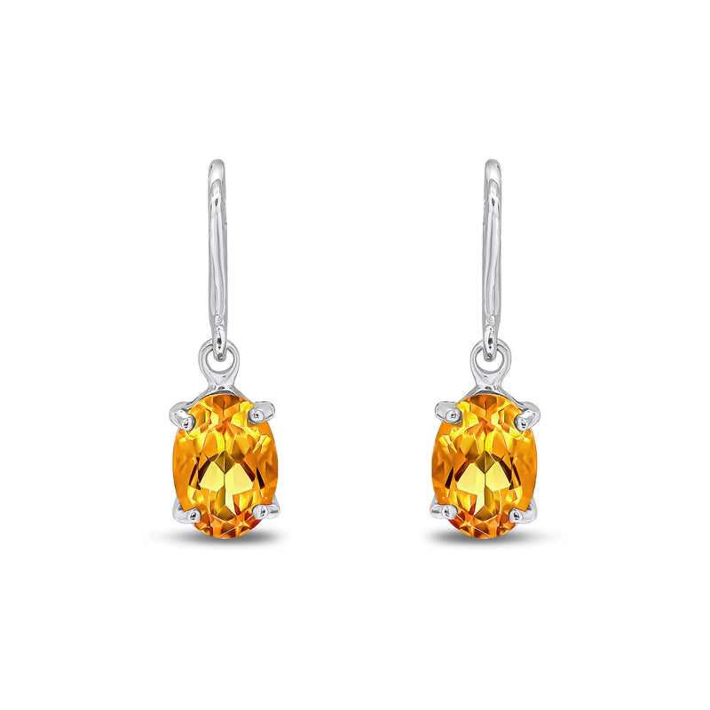 9ct White Gold Citrine Oval 4-Claw Drop Earrings 7x5mm