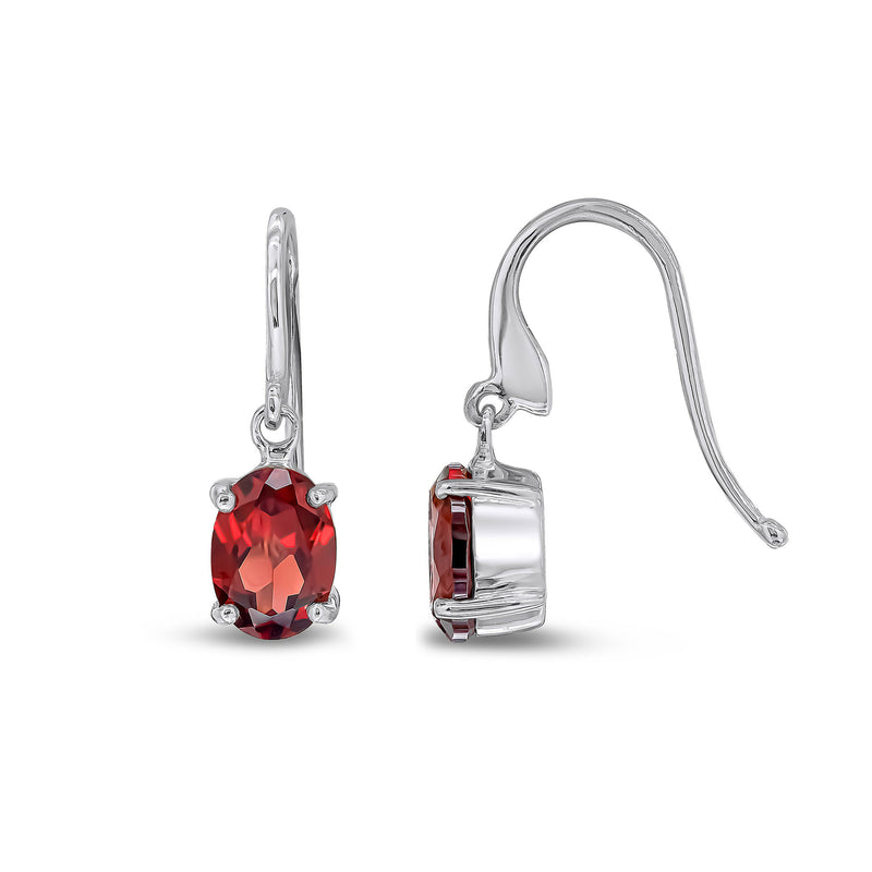 9ct White Gold Garnet Oval 4-Claw Drop Earrings 7x5mm