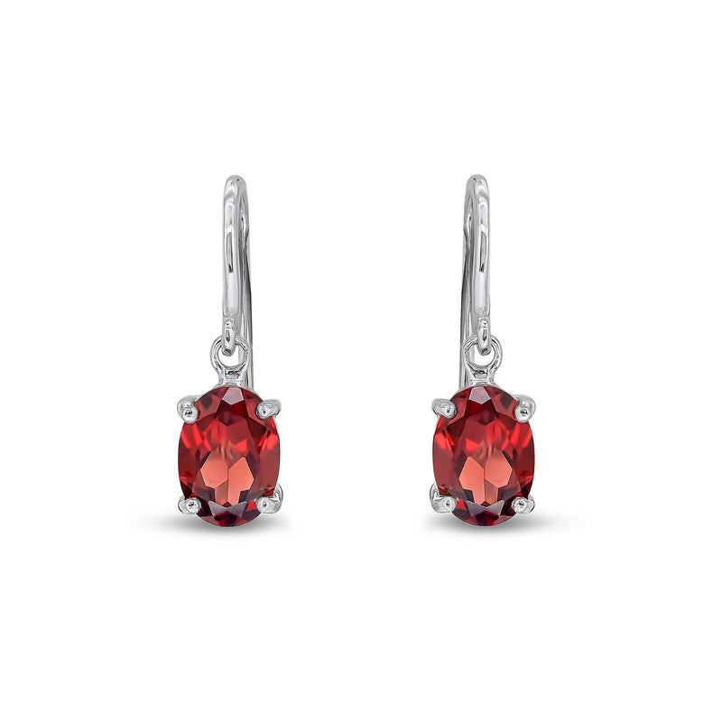9ct White Gold Garnet Oval 4-Claw Drop Earrings 7x5mm