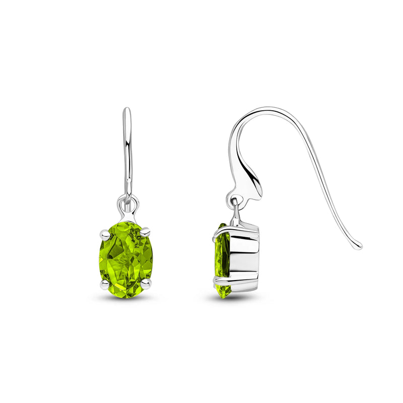 9ct White Gold Peridot Oval 4-Claw Drop Earrings 7x5mm