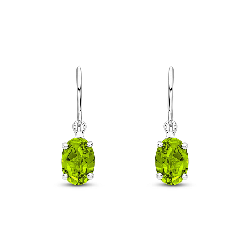 9ct White Gold Peridot Oval 4-Claw Drop Earrings 7x5mm