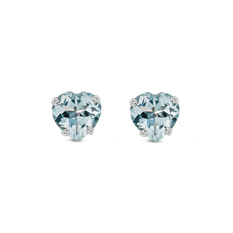 9ct White Gold Aquamarine Heart 4-Claw Stud Earrings 6x6mm