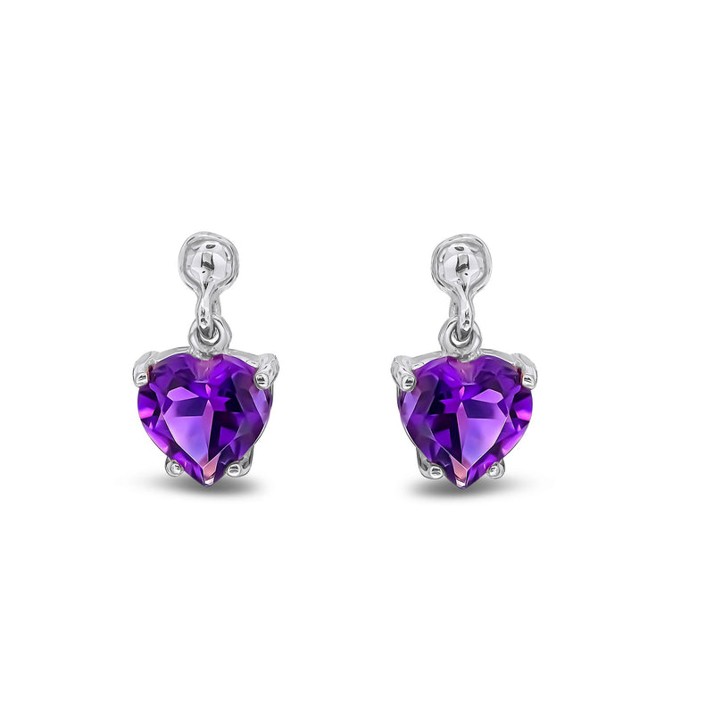 9ct White Gold Amethyst Heart 4-Claw Drop Stud Earrings 6x6mm