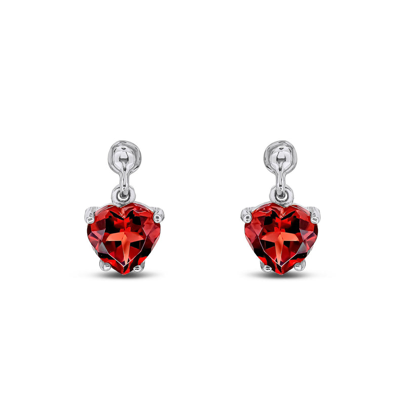 9ct White Gold Garnet Heart 4-Claw Drop Stud Earrings 6x6mm