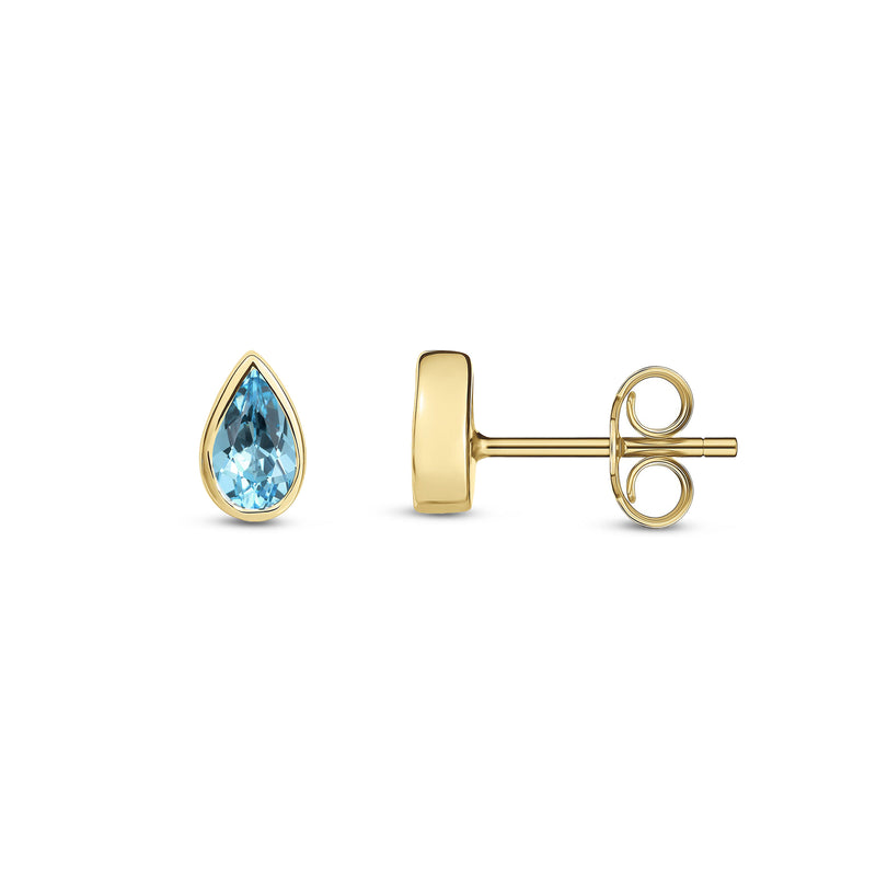 9ct Yellow Gold Aquamarine Pear Rubover Stud Earrings 5x3mm