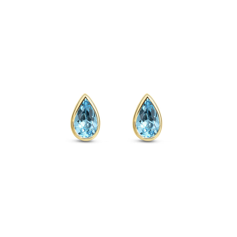 9ct Yellow Gold Aquamarine Pear Rubover Stud Earrings 5x3mm