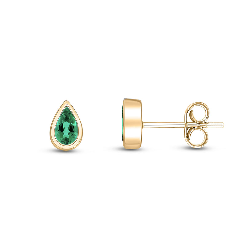 9ct Yellow Gold Emerald Pear Rubover Stud Earrings 5x3mm