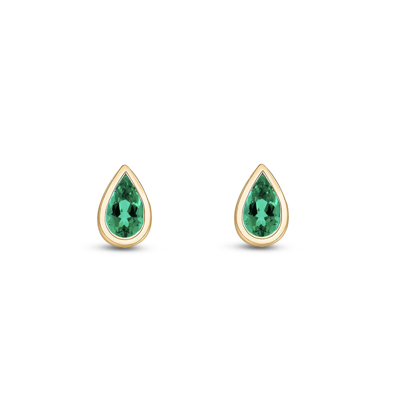 9ct Yellow Gold Emerald Pear Rubover Stud Earrings 5x3mm