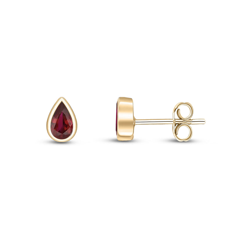 9ct Yellow Gold Ruby Pear Rubover Stud Earrings 5x3mm