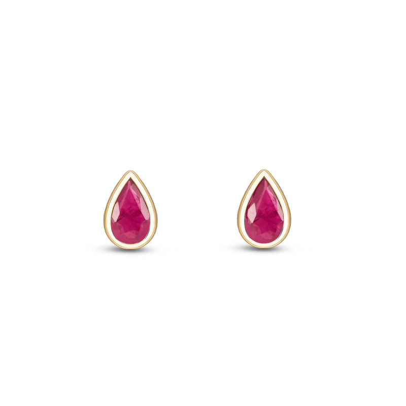 9ct Yellow Gold Ruby Pear Rubover Stud Earrings 5x3mm