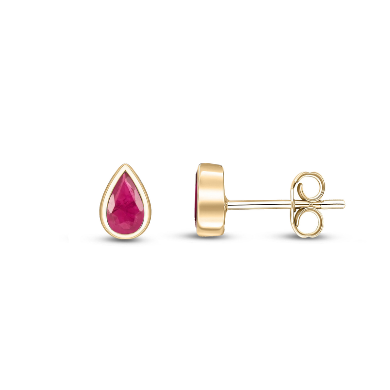 9ct Yellow Gold Ruby Pear Rubover Stud Earrings 5x3mm