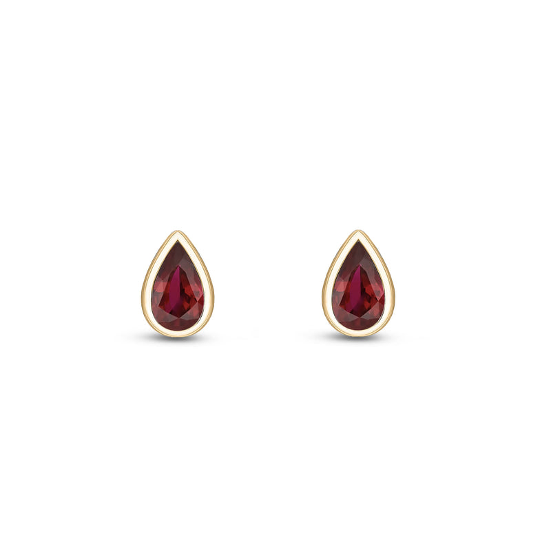 9ct Yellow Gold Ruby Pear Rubover Stud Earrings 5x3mm