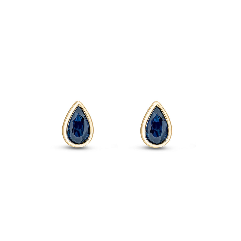 9ct Yellow Gold Sapphire Pear Rubover Stud Earrings 5x3mm