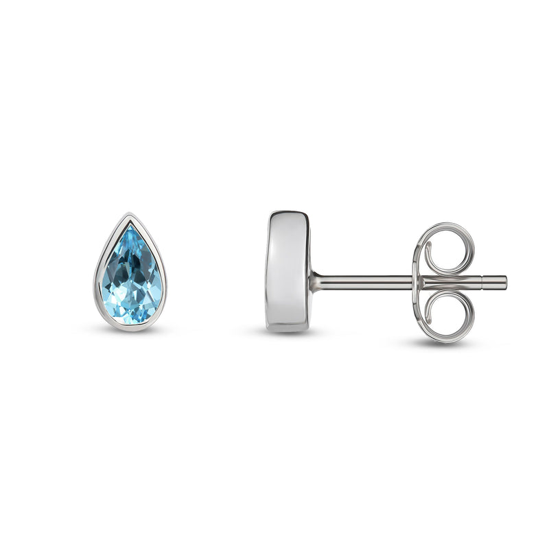9ct White Gold Aquamarine Pear Rubover Stud Earrings 5x3mm