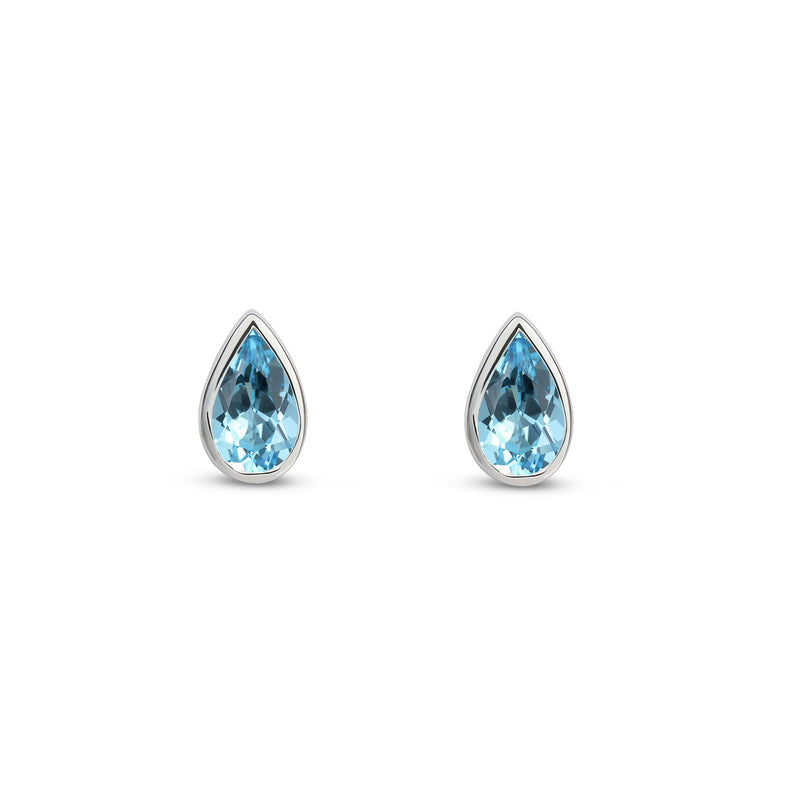 9ct White Gold Aquamarine Pear Rubover Stud Earrings 5x3mm