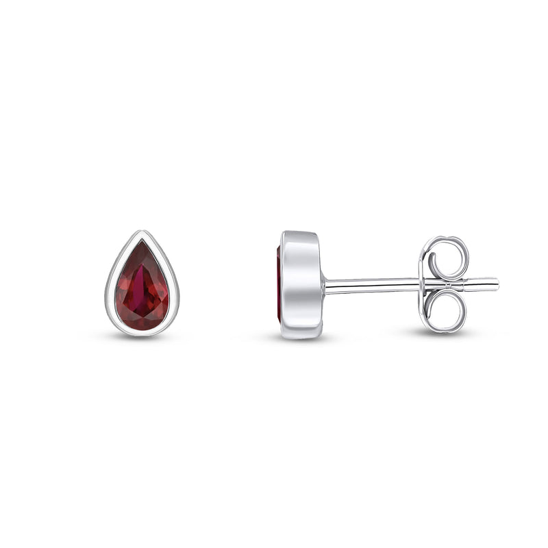 9ct White Gold Ruby Pear Rubover Stud Earrings 5x3mm