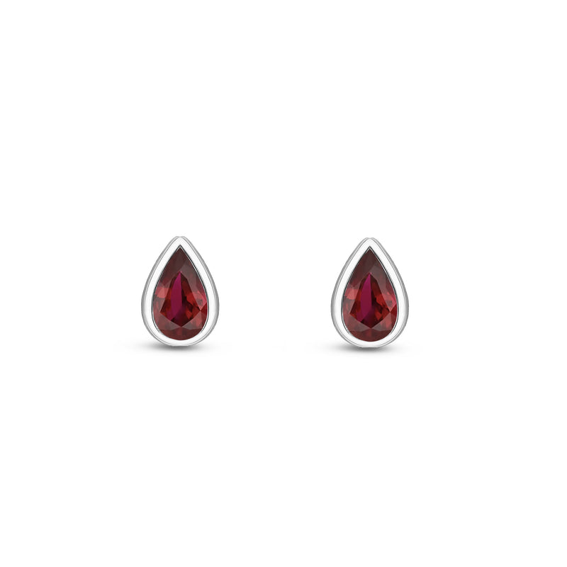 9ct White Gold Ruby Pear Rubover Stud Earrings 5x3mm