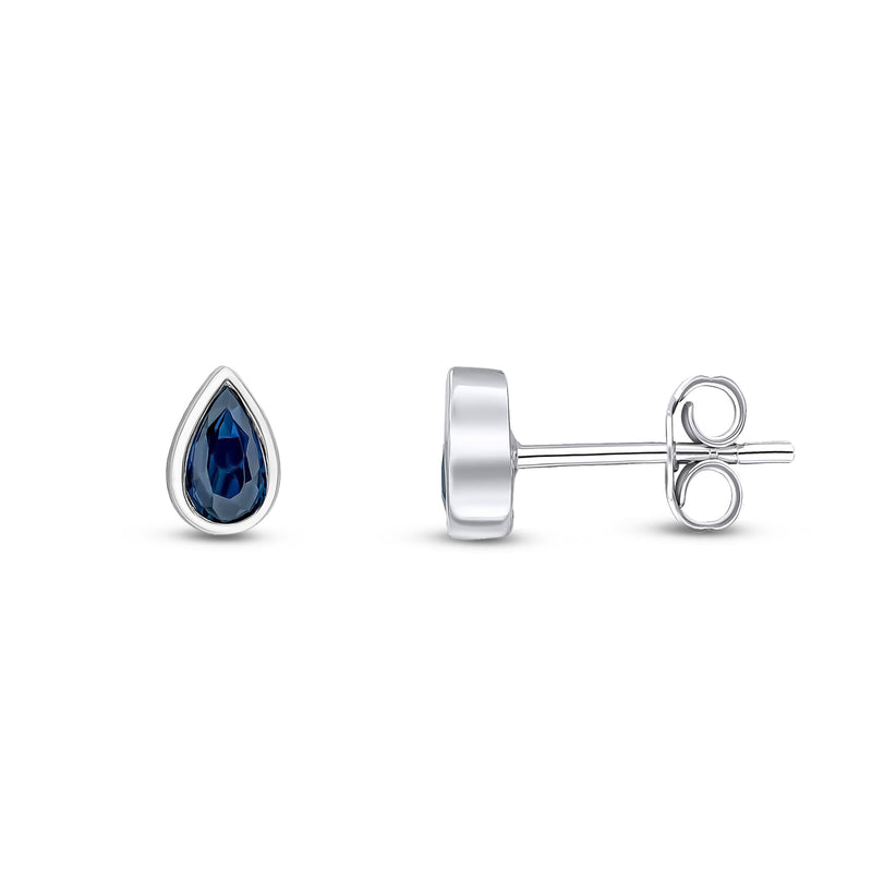 9ct White Gold Sapphire Pear Rubover Stud Earrings 5x3mm