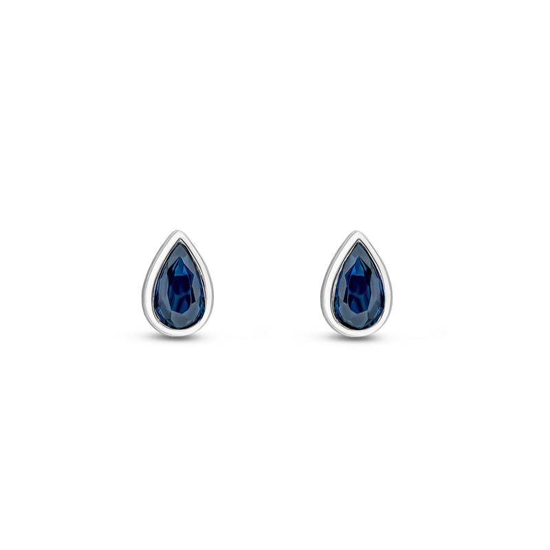 9ct White Gold Sapphire Pear Rubover Stud Earrings 5x3mm