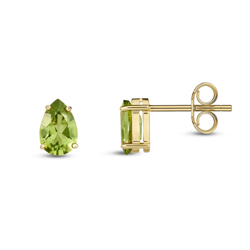 9ct Yellow Gold Peridot Pear 4-Claw Stud Earrings 9x6mm