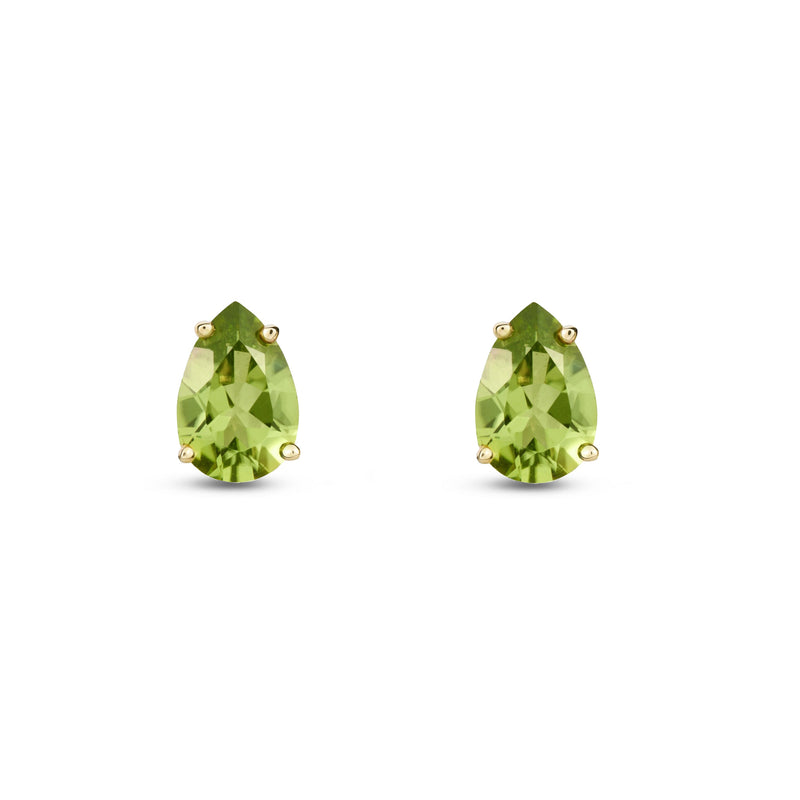 9ct Yellow Gold Peridot Pear 4-Claw Stud Earrings 9x6mm