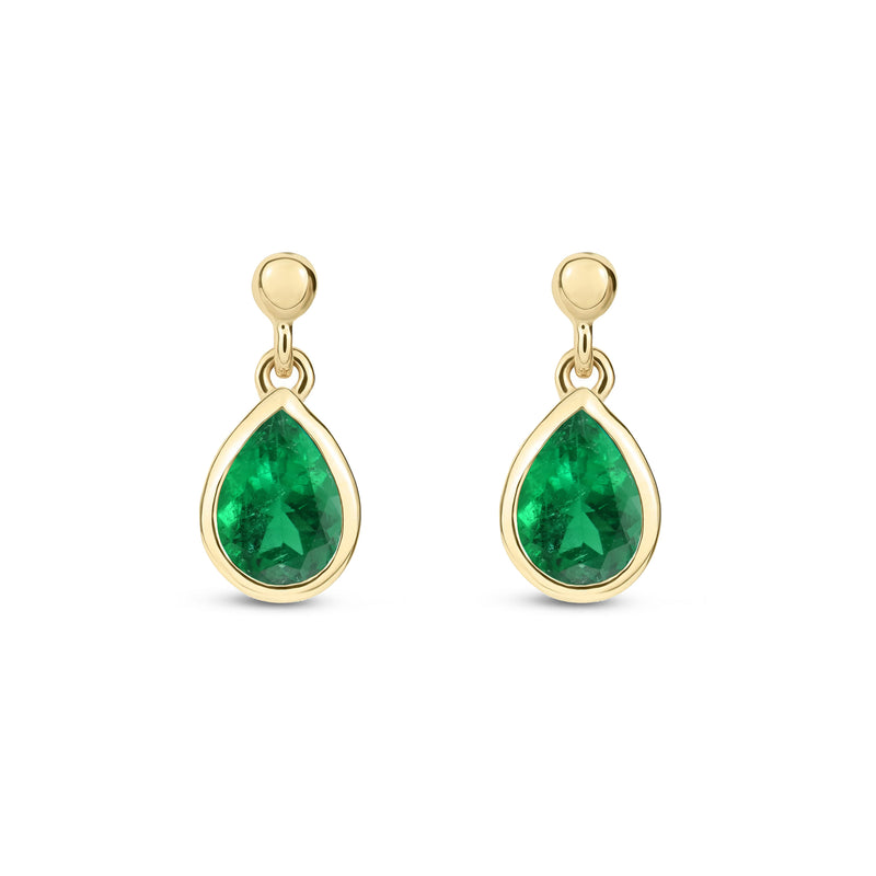 9ct Yellow Gold Emerald Pear Rubover Stud Drop Earrings 6x4mm