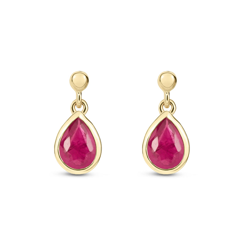 9ct Yellow Gold Ruby Pear Rubover Stud Drop Earrings 6x4mm