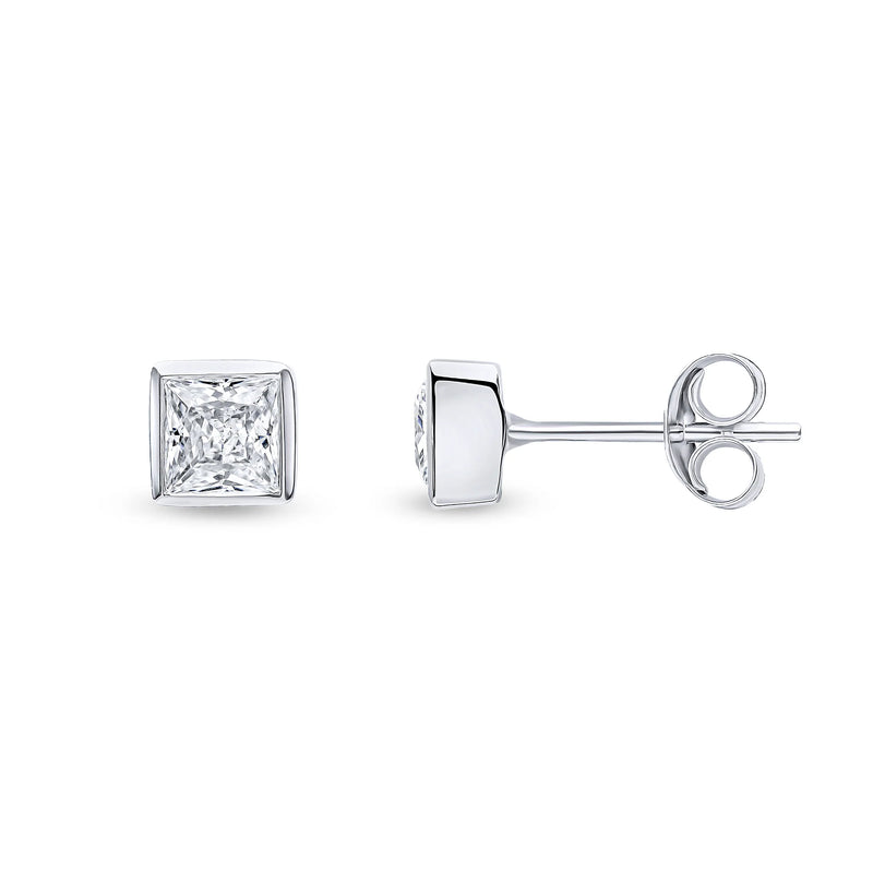 9ct White Gold Cubic Zirconia Square Rubover Stud Earrings 4mm
