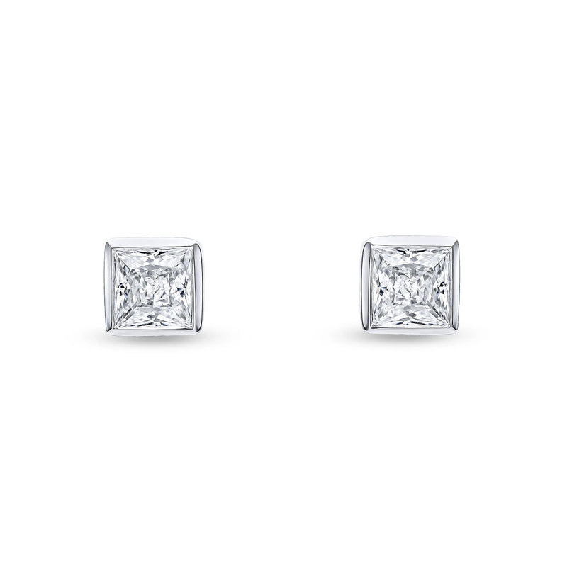9ct White Gold Cubic Zirconia Square Rubover Stud Earrings 4mm