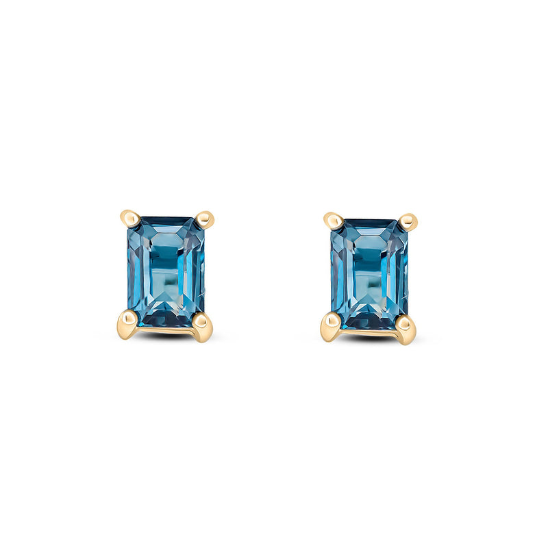 9ct Yellow Gold London Blue Topaz Octagonal 4-Claw Stud Earrings 6x4mm