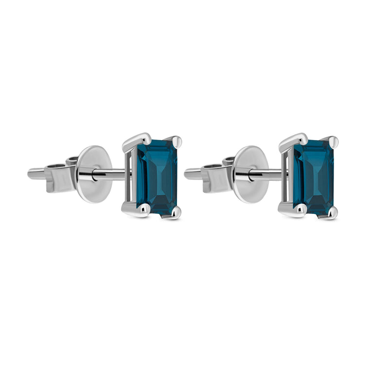 9ct White Gold London Blue Topaz Octagonal 4-Claw Stud Earrings