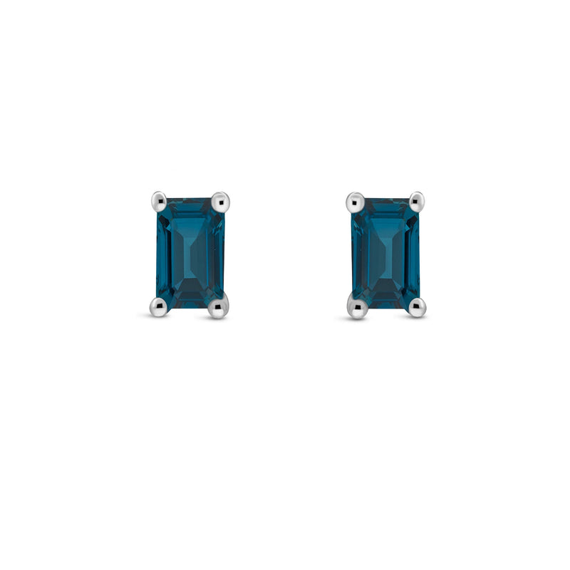 9ct White Gold London Blue Topaz Octagonal 4-Claw Stud Earrings