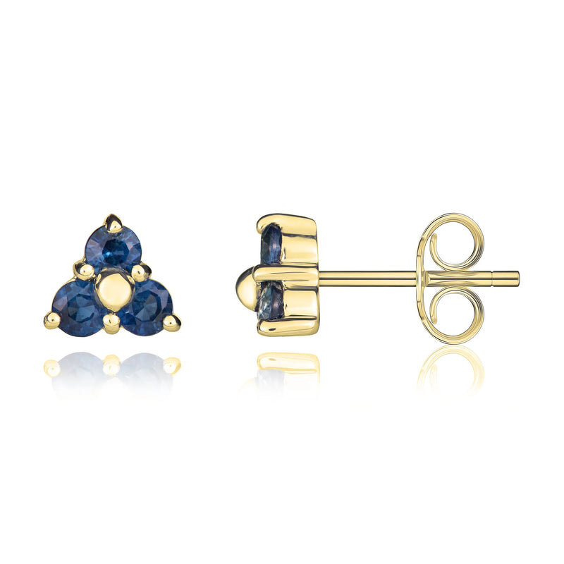 9ct Yellow Gold 3-Stone Sapphire Stud Earring