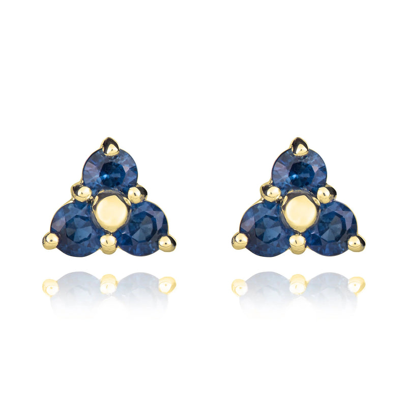 9ct Yellow Gold 3-Stone Sapphire Stud Earring